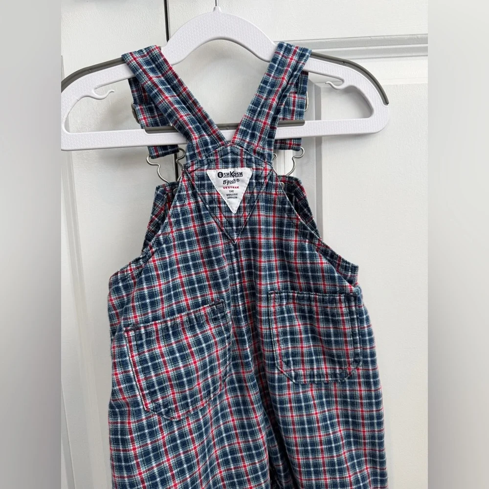 Vintage OshKosh BGosh Red White Blue Plaid Overalls Size 12 Months